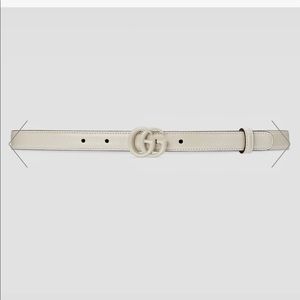 Gucci GG Marmont Thin Belt, White Leather, Size 85